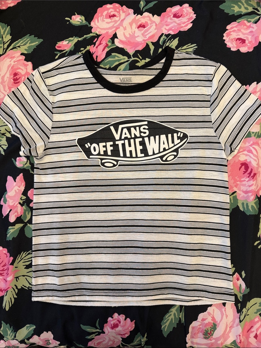 Vans Black & White Striped Logo Tee